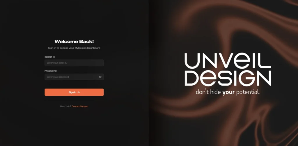 MyDesign Dashboard Login Screen